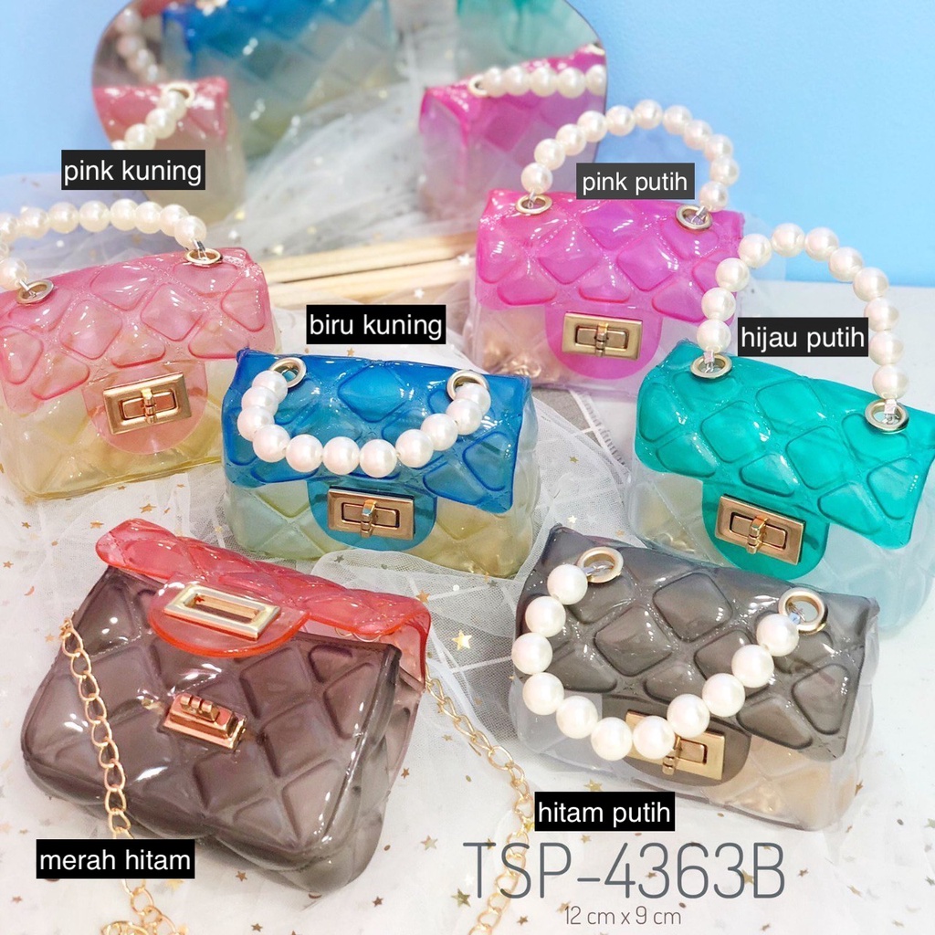 tas selempang jelly mini transparant gradasi tenteng mutiara jemi tas selempang kecil imut