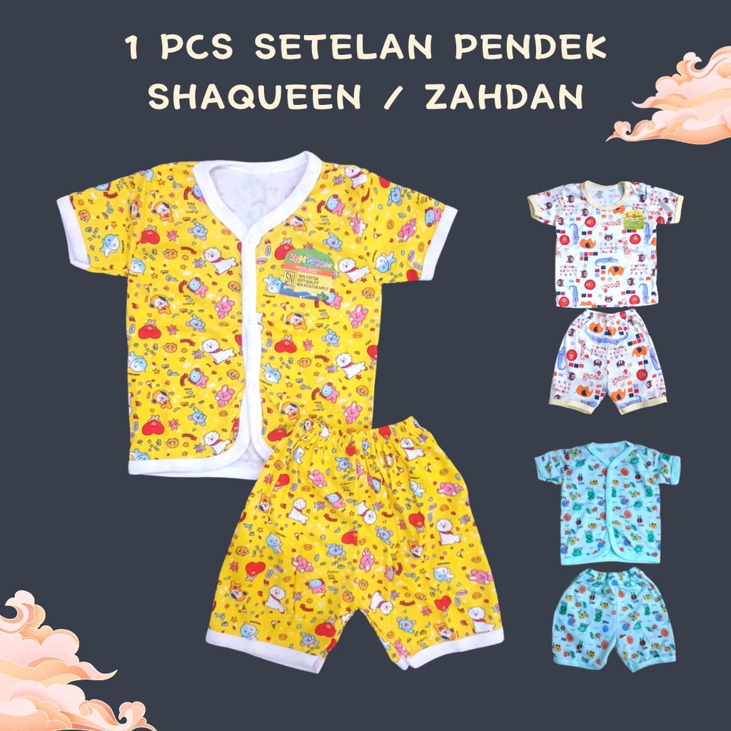 1pcs SETELAN size 6-12m Pendek KANCING TENGAH atau PUNDAK BABY SHAQUEEN zahdan Baju &amp; Celana baby setelan bayi