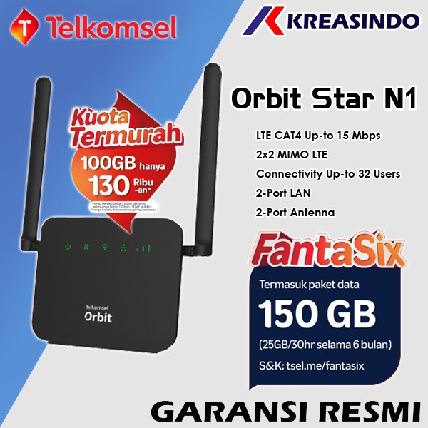 Telkomsel Orbit Star N1 Bonus Data Kuota 150GB HKM0127 Modem Wifi 4G High Speed Original Resmi