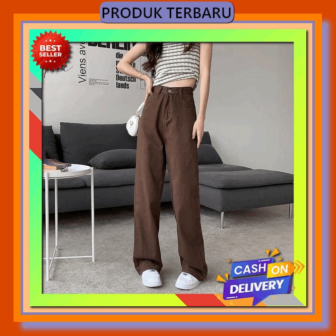 Celana Jeans Wanita Highwaist Boyfriend Cutbray Cocok Untuk Dipakai Santai Celanaa Denim Jean Peremp