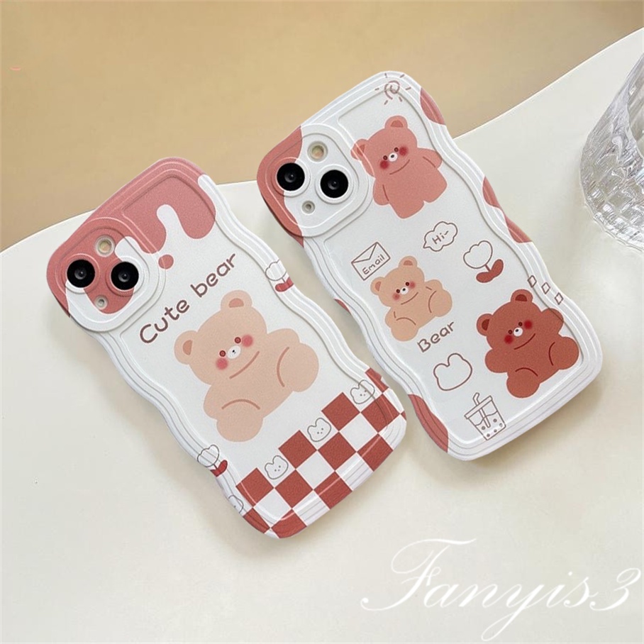 Redmi 12C A1 10C 10A 10 9 9A 9C 9T Note 11 Pro+ 11s 11 10s 10 9s 9 8 Pro Poco X4Pro X3 Pro X3NFC M4 Mi 11 Lite 10TPro Cute Bear Wave Frame Phone Case TPU Soft Cover Casing TPU Motif Beruang