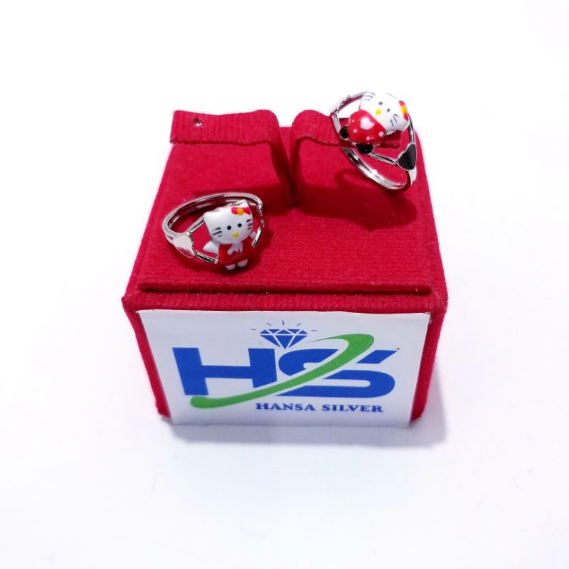 Cincin Anak Perempuan Perak Silver Asli 925 Lapis Emas Putih Model Hello Kitty - Cincin Anak Anti Karat