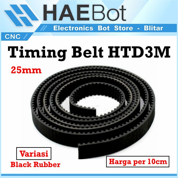 [HAEBOT] HTD3M Timing Belt 25mm Rubber PU Steel Core W25 10cm Open Loop Hitam Putih Pitch 3mm CNC 3D Printer Mekanik Karet Rantai Gerak