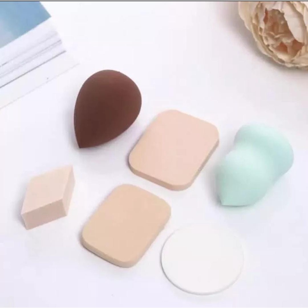 Spon Make Up Super Lengkap Komplit 1 Set 6 in 1 / Sponge Makeup / Spon Murah isi 6 Pcs / Alat Make Up / Spon Bedak