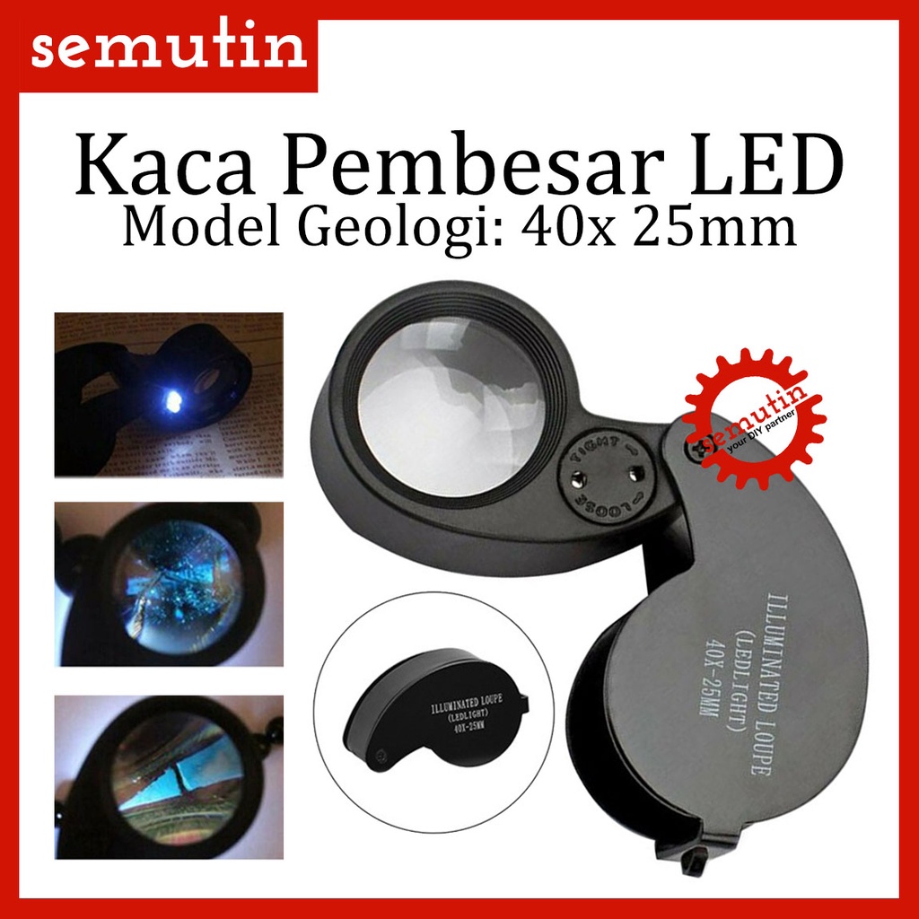 

Zyd Kaca Pembesar Geologi LED 40x 25mm AE77 / Illuminated Lipat / Loupe Lampu Lup Gemstone Lensa