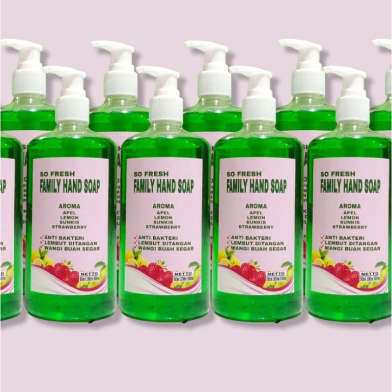 SABUN CUCI TANGAN SO FRESH FAMILY HAND SOAP AROMA APEL KEMASAN BOTOL PUMP 500 ML