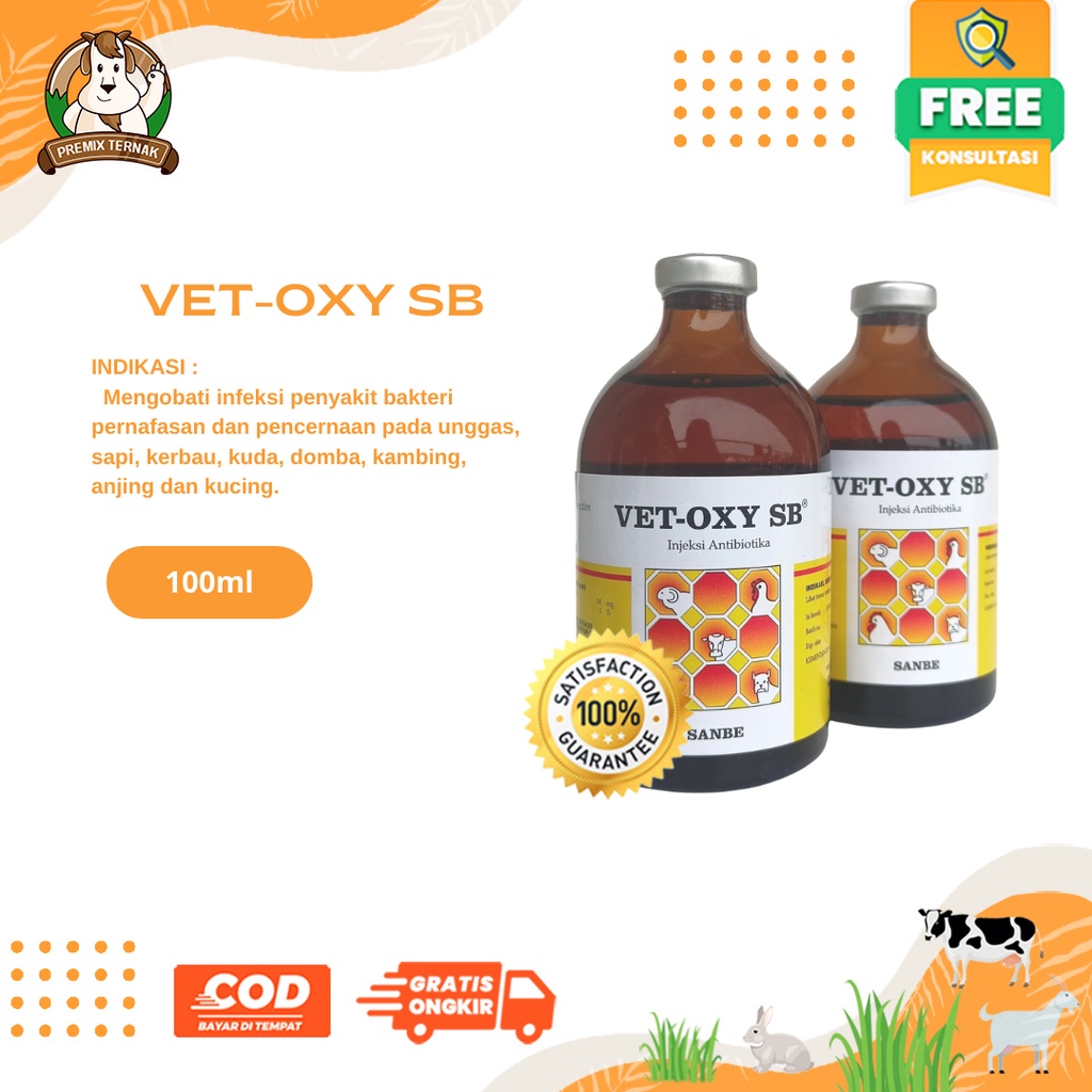 VET OXY SB 100ML & VET OXY SB 50ML SANBE - Obat Antibiotik Anti Infeksi Bakteri Hewan Vetoxy