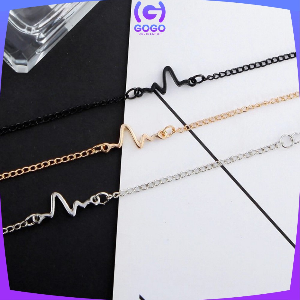 GOGO-K82 Gelang Rantai Bentuk Denyut Jantung Korean Style Pria Wanita Aksesoris Gelang Zigzag Nadi Adjustable Simple