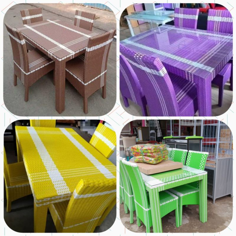 (Khusus Wilayah Palembang) Meja Makan Sintetis 4kursi & 6kursi +Kaca Bening, Meja Makan Sintetis, Me