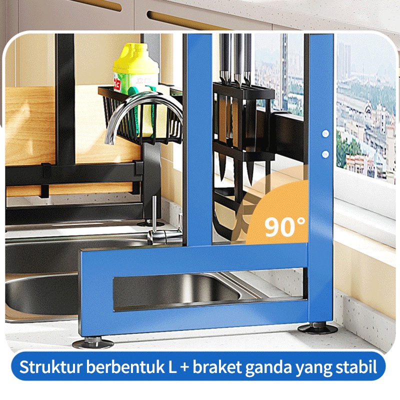 Rak Piring Wastafel Stainless Steel Multifungsi Rak Dapur Rak Rak Wastafel Dapur Kokoh Rak Piring Anti karat