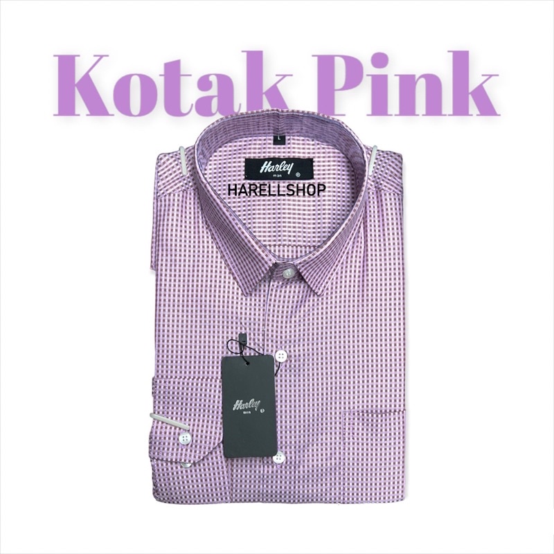 Kemeja Harley Pria Kotak Pink Ungu Muda