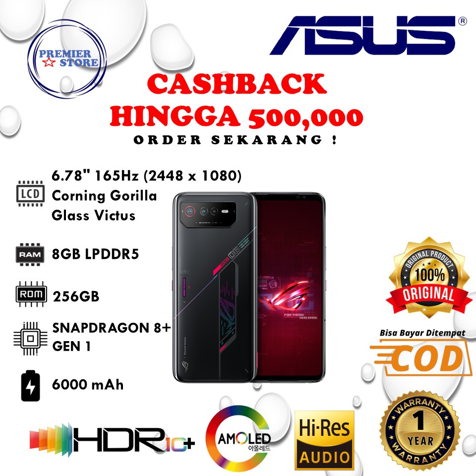 ASUS ROG PHONE 6 8GB 256GB SNAPDRAGON 8+ GEN 1 AMOLED 5G GARANSI RESMI
