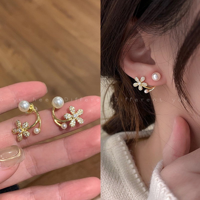 IFYOU Anting Stud Bentuk Tulip Aksen Mutiara Warna Silver Gaya Vintage Untuk Wanita