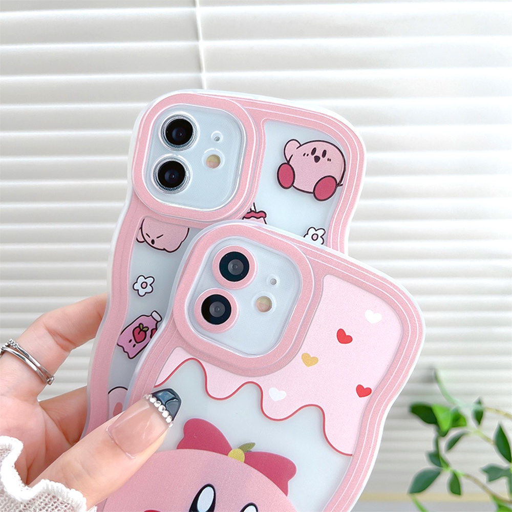 Oppo A17 A57 2022 A77S A16 A16K A55 A95 A96 A76 A12 A1K A5s A15 A54 A7 A53 A3s A31 A52 A92 F9 F11 Reno 5F Wavy Frame Case Lucu Kirby Pig Kartun Lembut TPU Shockproof Phone Cover BY