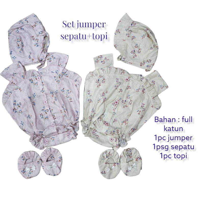 baju bayi perempuan set jumper + topi + sepatu