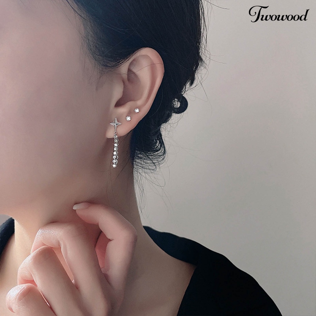 1 Pc Anting Rumbai Bentuk Bintang Bahan Cubic Zirconia Untuk Wanita