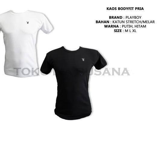 Kaos Dalam Pria Body Fit O Neck Original Playboy Bahan Katun Lembut - Hitam, M