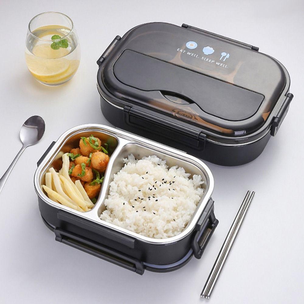 Preva Lunch Box Microwavable Rectangle Grid Untuk Pelajar Pekerja Kantor Dengan Sendok Wadah Makanan
