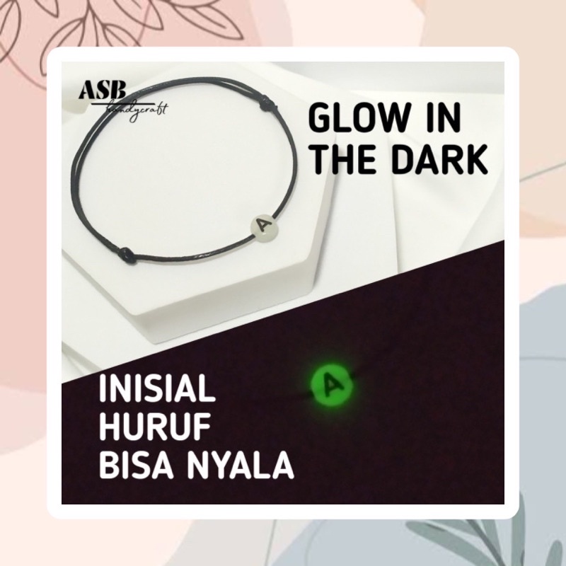 ASB - gelang glow in the dark inisial huruf bisa nyala wanita pria tali hitam korea waterproof