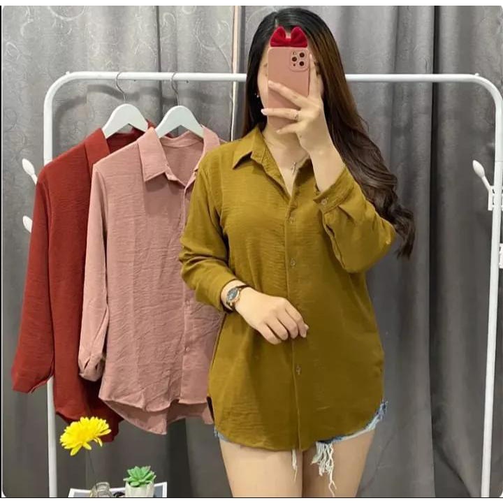 KEMEJA WANITA CRINKLE ATASAN WANITA POLOS WARNA LENGAN PANJANG BERBAGAI UKURAN BISA COD LATIFA-FASHION 006