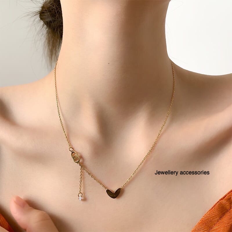 Kalung Titanium Love Juntai Diamond Trending Vintage Korea Fashion Style 483