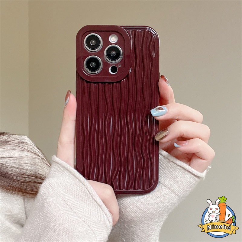 Soft Case Silikon Motif Garis Vertikal Warna Merah Wine Untuk iPhone 14 13 12 11 Pro Max X Xr Xs Max 8 7 Plus SE 2020