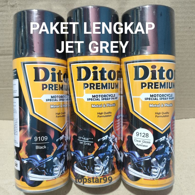 Pilok Cat Diton Premium Paket Lengkap 3 Kaleng Jet Grey XP9408 Xirallic Xiralic Abu Abu Black 9109 Clear Gloss 9128 400cc Pilok Paketan Cat Semprot Special Spray Paint