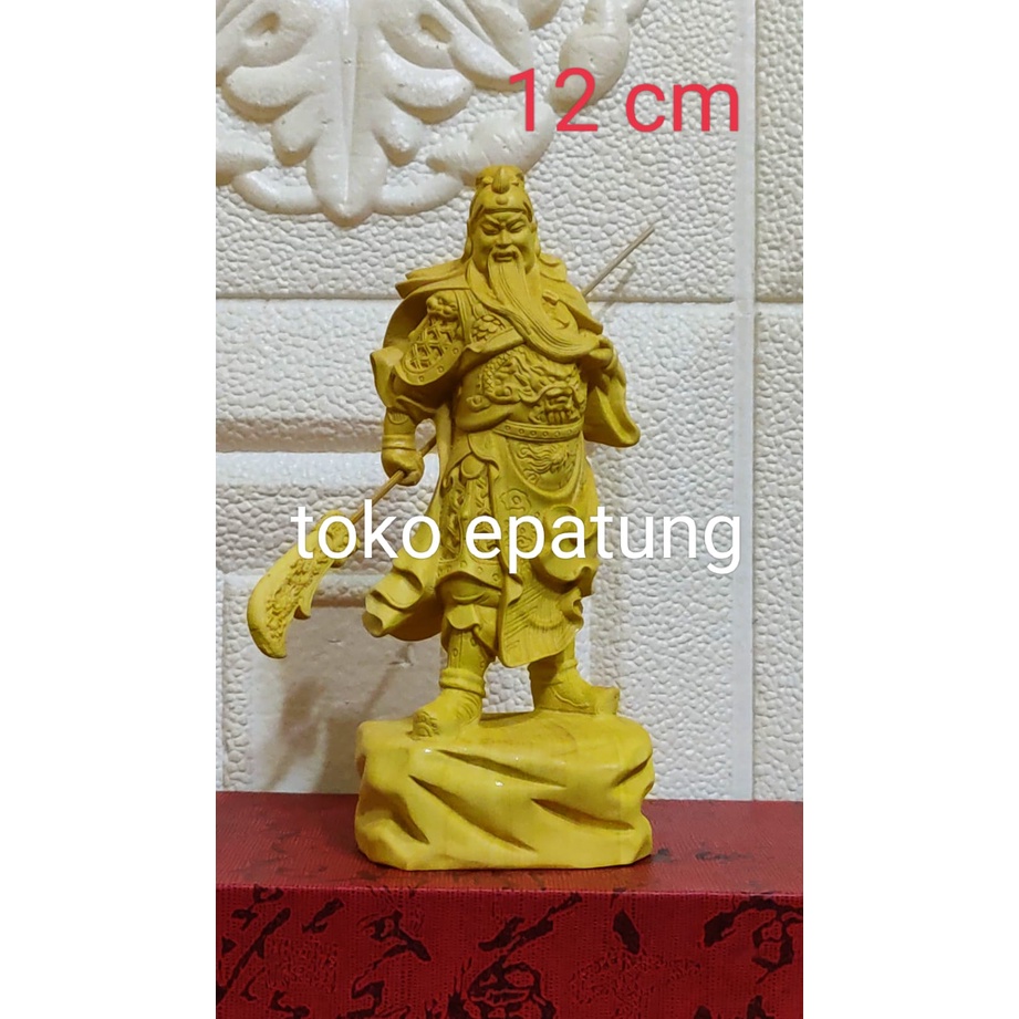 patung dewa kwan kung / kwan kong / te - kayu - 4 inch - Polos (s)-3