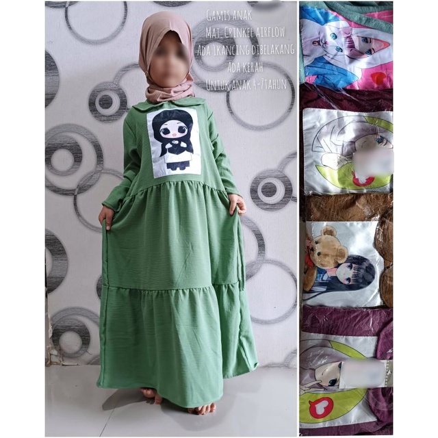 Gamis anak cewek usia 5 sampai 7 tahun gamis anak motiv viral anak crinkel airflow dress anak