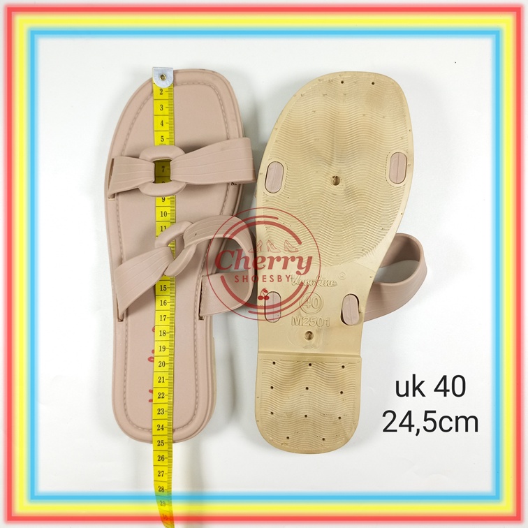 M2501-23 Sandal Selop Wanita Ban 2 Verotino Sendal Slop Cewek Glanzton Karet Jelly Lentur Empuk