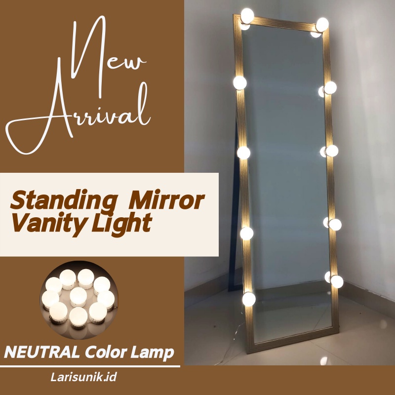 Cermin Kaca Vanity Mirror Standing Dinding Gantung Lamp LED  Mirror Aesthetic Besar Kotak Bingkai Ka