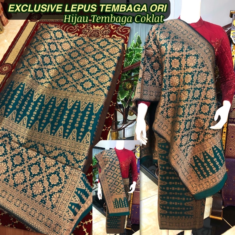 EXCLUSIVE Lepus Tembaga ORI /warna Alam Hijau /songket tenun asli palembang /ilham songket palembang