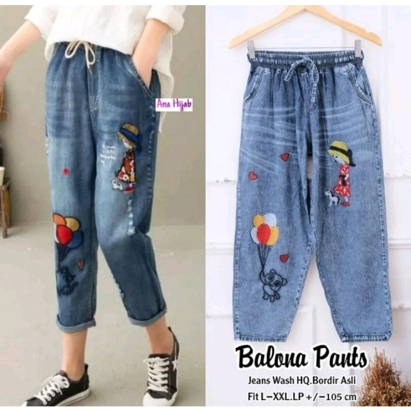 Baggy Jeans Korean / Jeans Bordir Wanita / Celana Korea Wanita