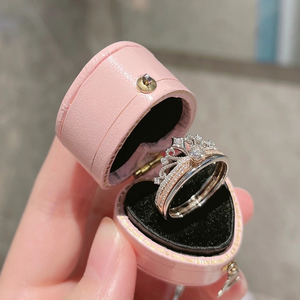 2in1 Cincin Model Terbuka Bahan Sterling Silver 925 Desain Mahkota + Cubic Zirconia Adjustable Untuk Wanita