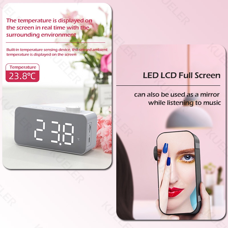 Speaker Bluetooth Bass Z6 Tampilan Cermin LED Speaker Bluetooth Portable Subwoofer Mode Alarm Ganda Spiker Bluetooth Tampilan Suhu Musik Box Modus Radio FM Bluetooth Sound Bluetooth