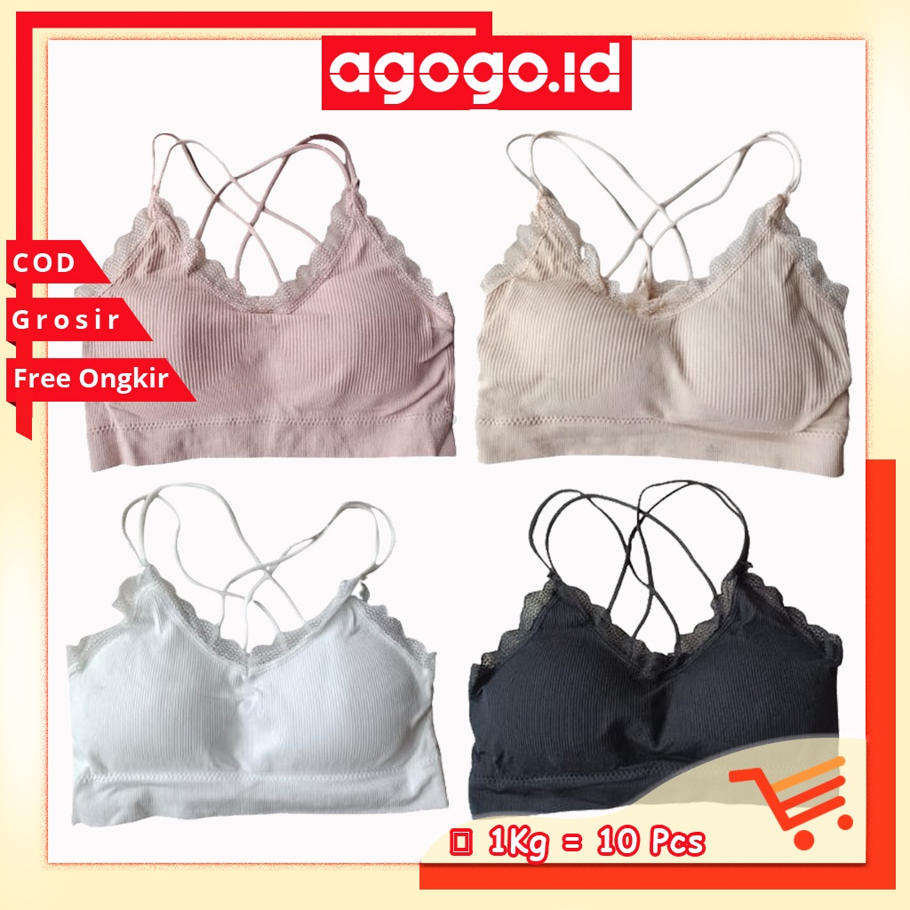 AGG-276 Bra Sport Gym BH Tali Silang Renda Atas / Bra Olahraga Tanpa Kawat Elastis Sexy Import