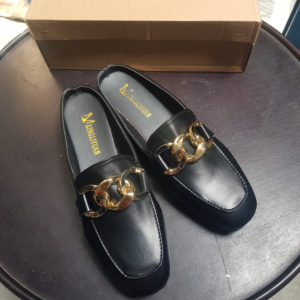 [✅BISA COD] 0679 RETRO CHAIN LEATHER SLIP ON (REAL PICTURE)
