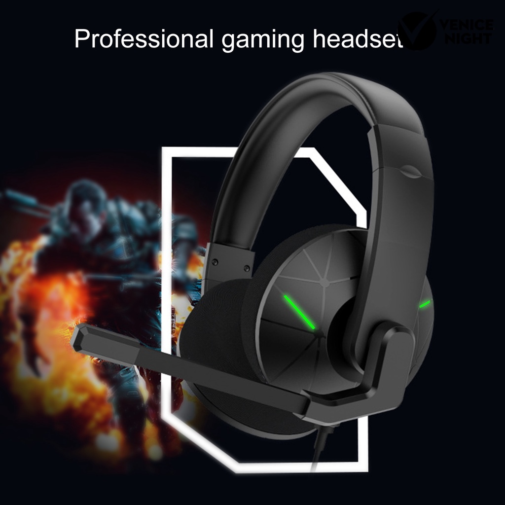 (VNEP) (Berkabel) Headphone Gaming Nyaman Dipakai 3D Surround Sound ABS Gamer Headset dengan Mikrofon untuk PS untuk XBOX