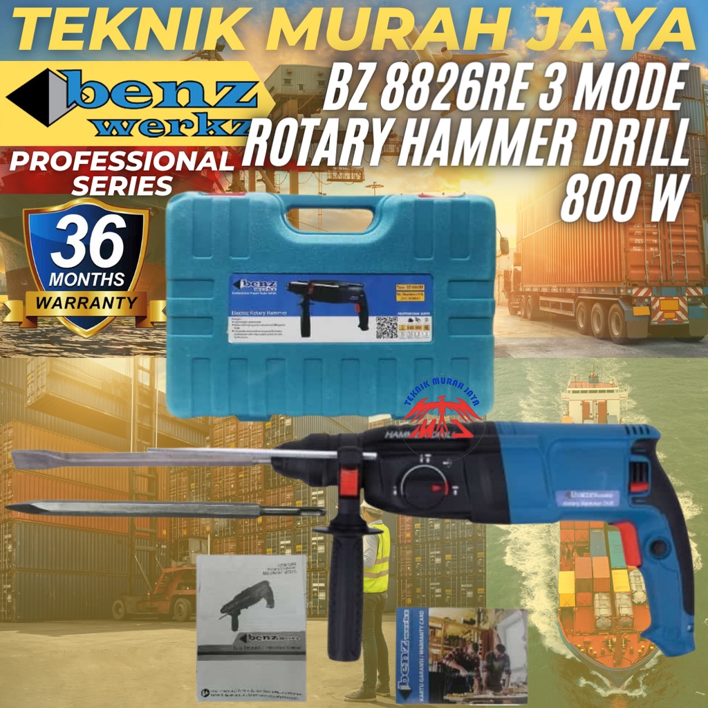 BENZ BZ8826RE Mesin Bor Bobok Beton Rotary Hammer 3 Mode SDS Plus 26MM
