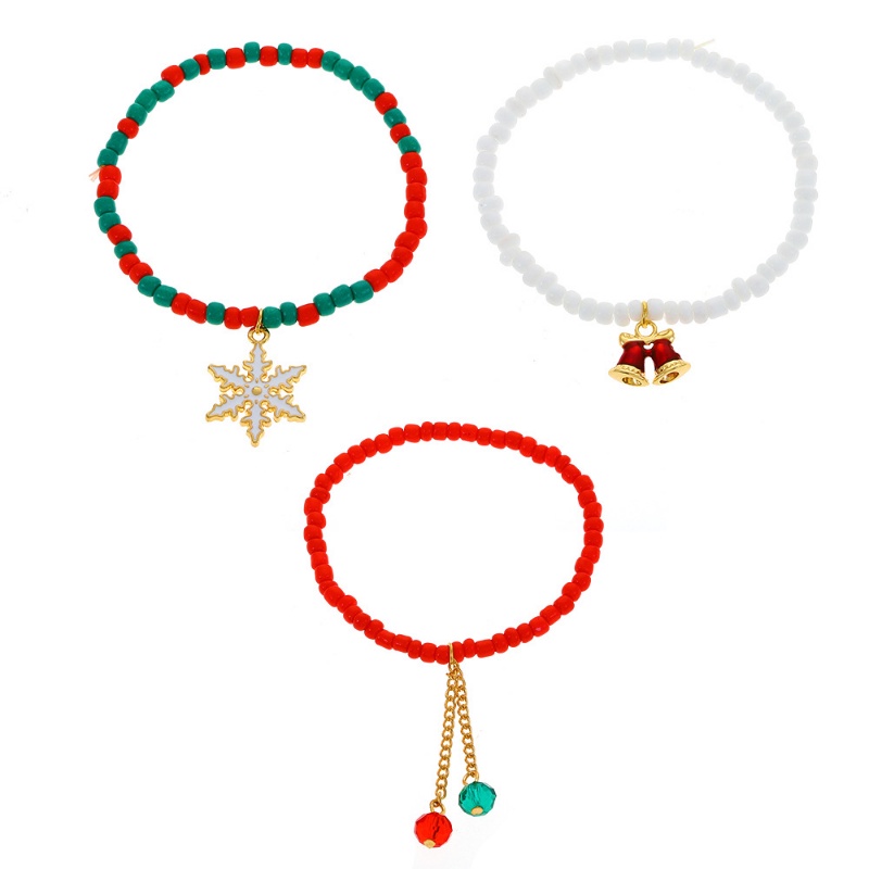 Set Gelang Manik-Manik Handmade Desain Lonceng Salju Natal Untuk Wanita