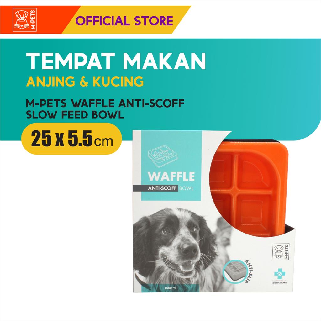 M-Pets Waffle Anti-Scoff Slow Feed Bowl / Tempat Makan Anjing Kucing