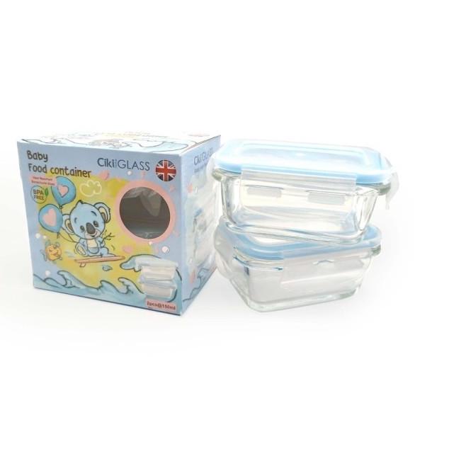 CIKI BABY FOOD SET CONTAINER GLASS 2x150ML 150 ML POLOS/TAKARAN MPASI - HIJAU POLOS