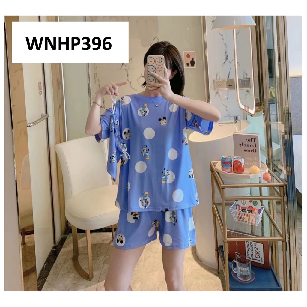 Baju Tidur Wanita Lengan Pendek Celana Pendek Pink Blue Series