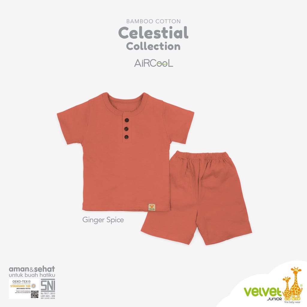 Velvet Junior Celestial Collection Bamboo Cotton Oblong Pendek Kancing Depan Celana Pendek size XL 2 3 4 5 Baju Bayi