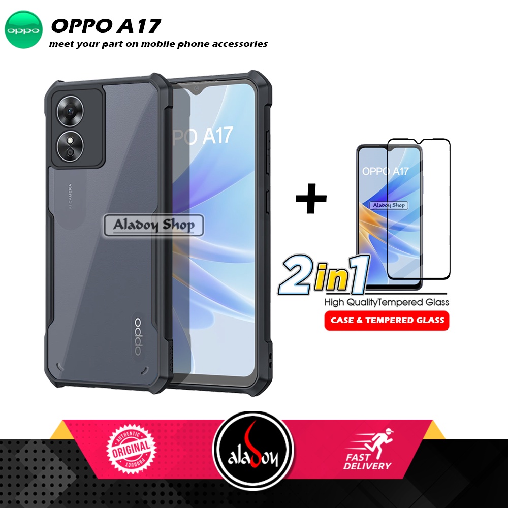 PAKET 2 IN 1 Case Oppo A17 Armor Fusion Transparent Prmium Casing Free Tempered Glass