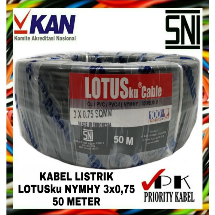 Kabel Listrik Serabut Lotusku Nymhy 3X0,75 3X0.75 50 Meter (50M)