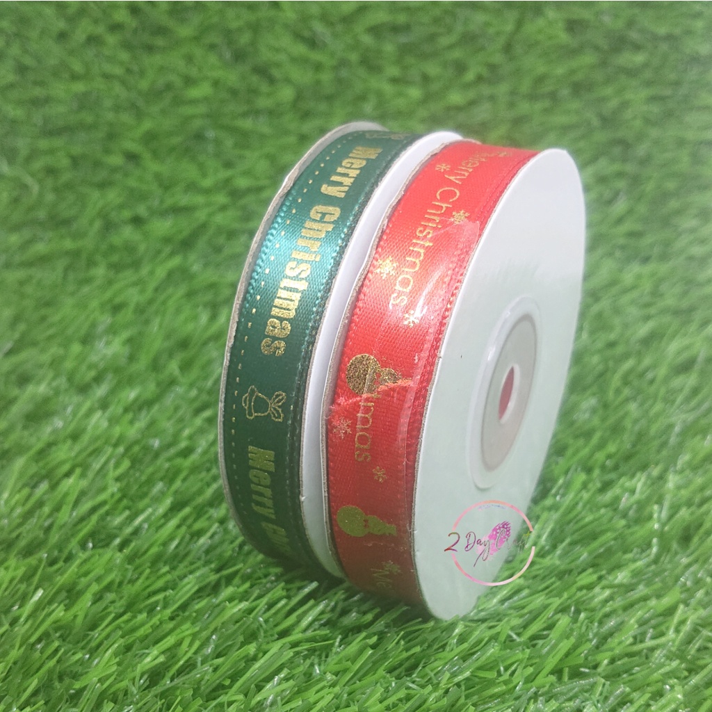 

Pita Grossgrain Merry Christmas ±1.5cm - Pita Selamat Natal per Meter