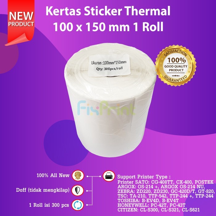 

Therm Label Barcode A6 100Mm X 150Mm, Kertas Thermal Resi 1 Roll Isi 300 Pcs