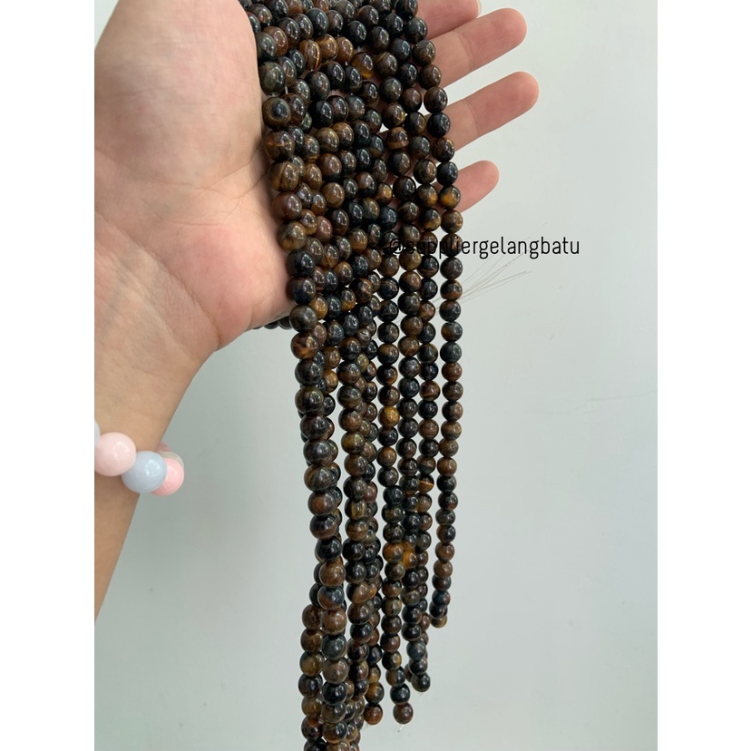 blackBROWN tiger eye biduri sepah coklat mata singa 8mm natural akik