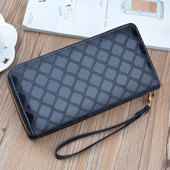 DOMPET PANJANG WANITA KEKINIAN WA612B5 FASHION PREMIUM 2 RESLETING KULIT HITAM DORAMAR IMPORT MUAT HP TALI PENDEK KARTU UANG KOIN KOREA BRANDED REMAJA SIMPLE BATAM